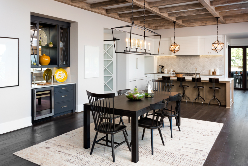 rustic white farmhouse kitchen dining table lighting