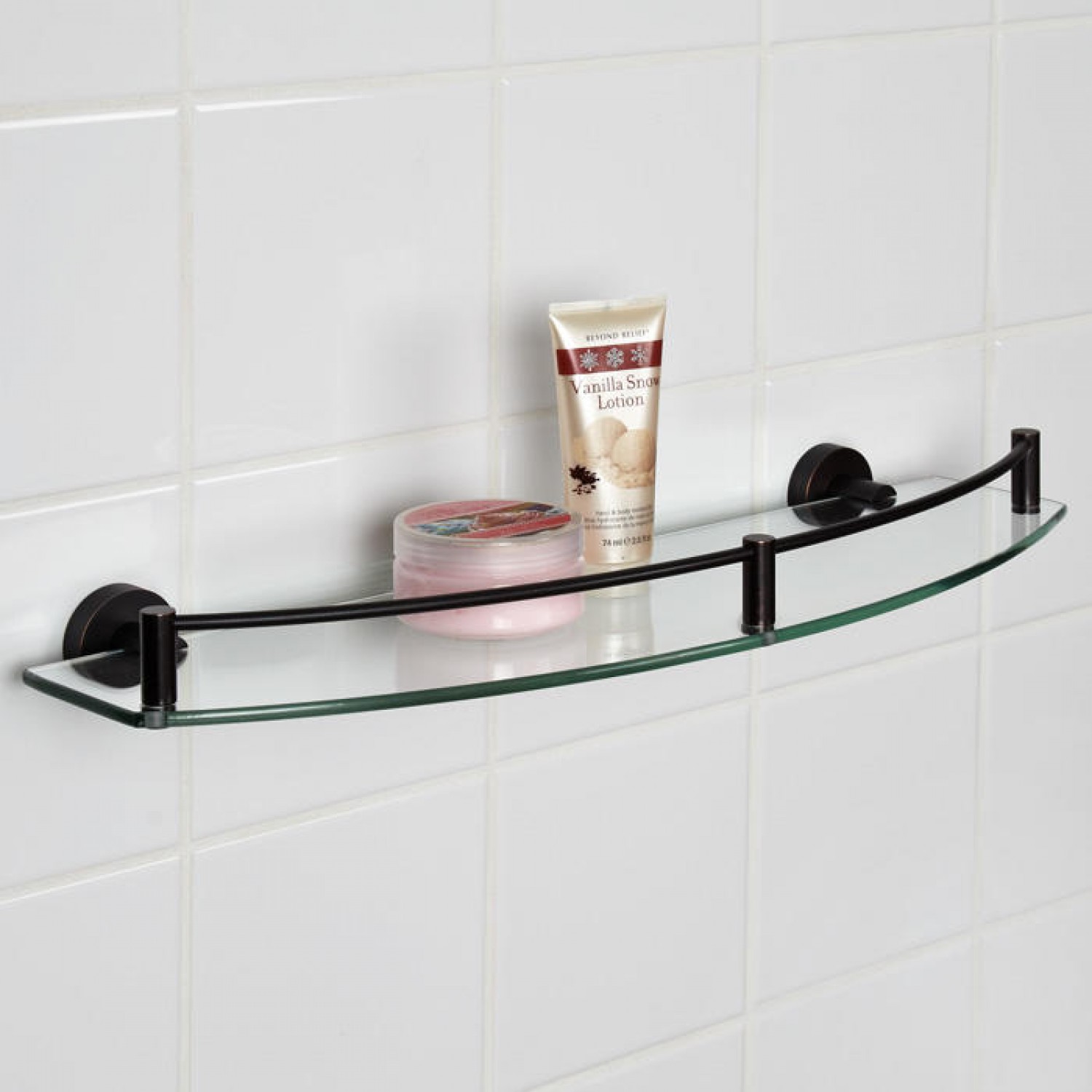 small glass bathroom shelf