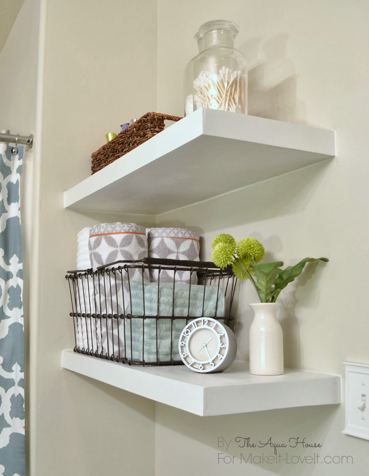 small white bathroom shelf